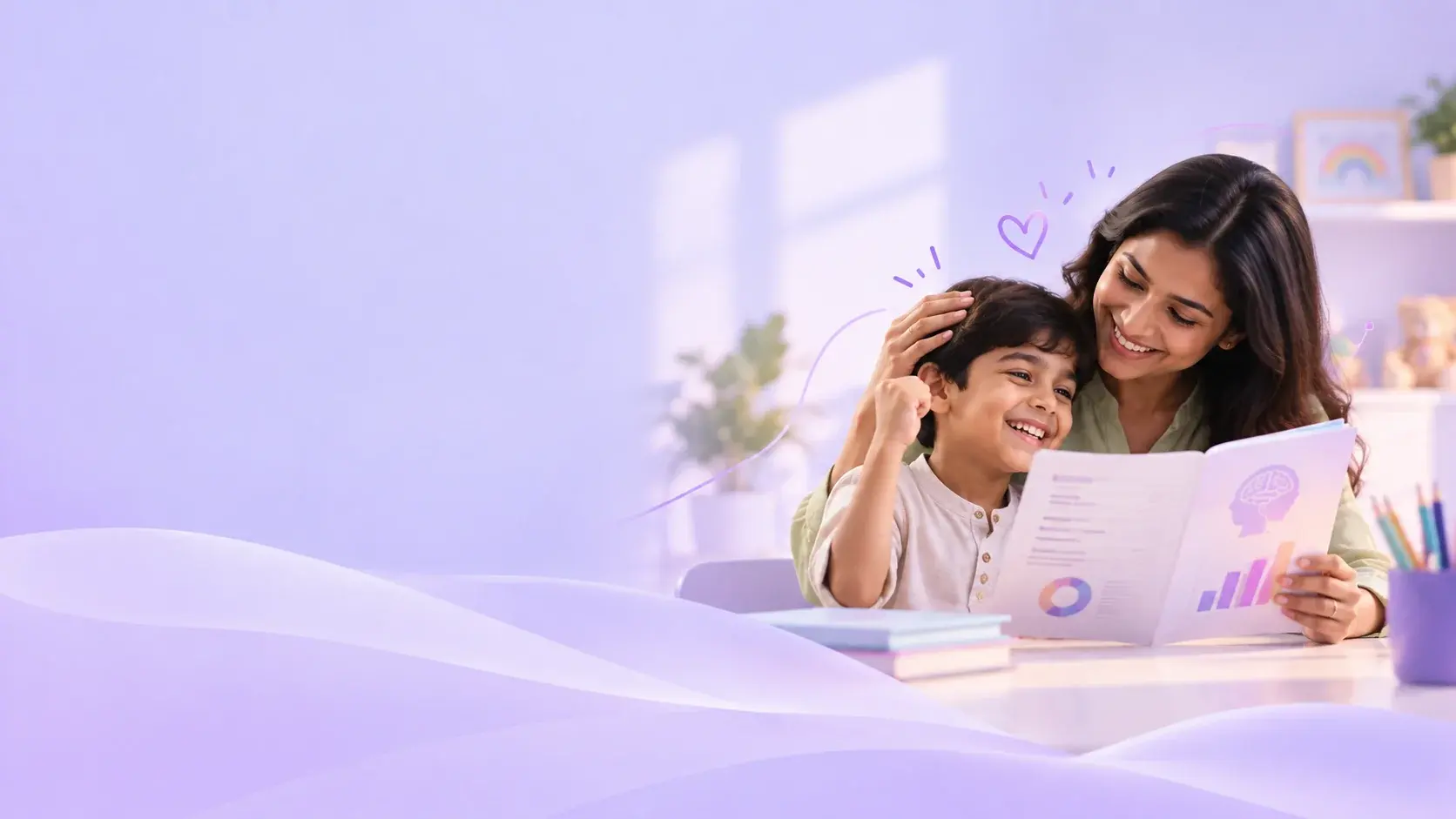 A mother and her son reading his Aignosis report together